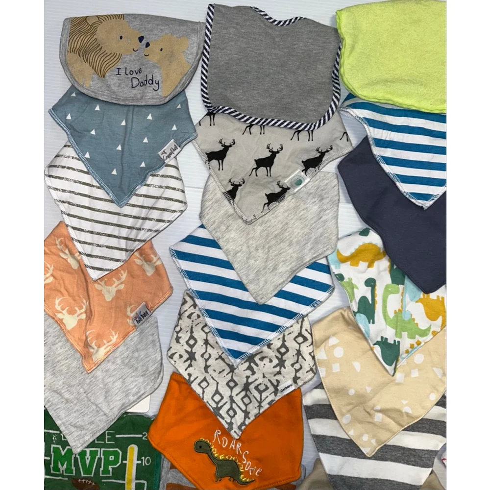 Baby Boy Lot of 27 Multi-color Bibs Lot One Size Bundle 1/2 used 1/2 new Feeding